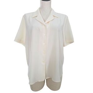 Vintage Liz Baker Essentials 14P Ivory Button Up Blouse Top Flowy Career
